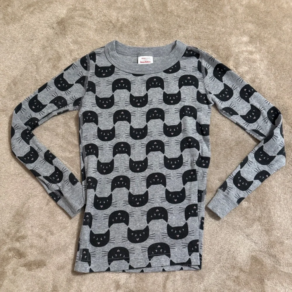 Hanna Andersson Kids Gray Black Cat Organic Cotton Pajama Set 120 cm US 6-7 FW19